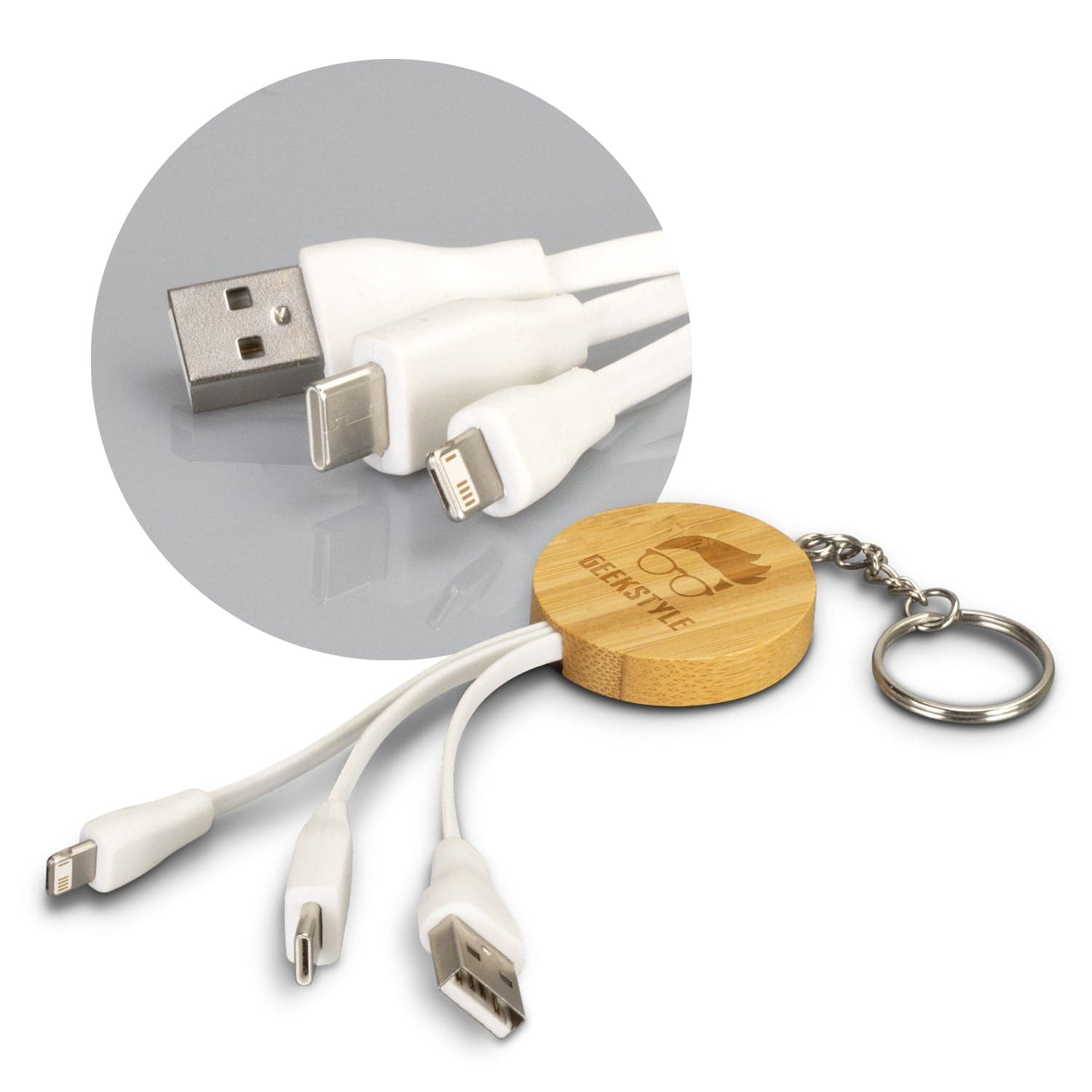 Bamboo Charging Cable Key Ring - Round - 121411-0