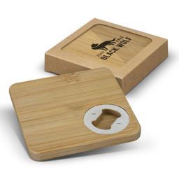 Bamboo Bottle Opener Coaster Set of 2 - Square - 125551-0